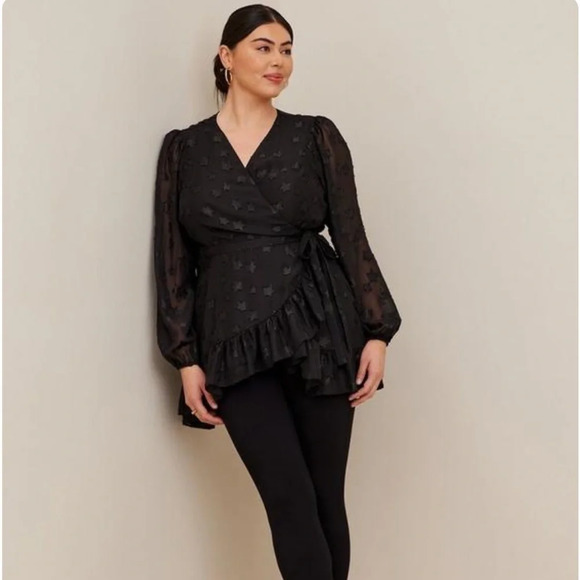 Torrid Black Lurex Star Surplice Ruffle Hem Top 2X - Picture 1 of 12